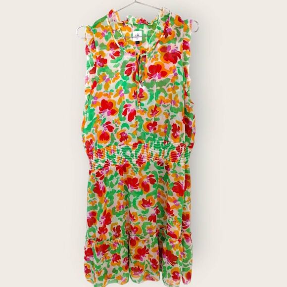 CAbi Dresses & Skirts - Cabi Spirit Dress Womens XL #6216 Boho Floral Smocked Red Green Ruffles Party